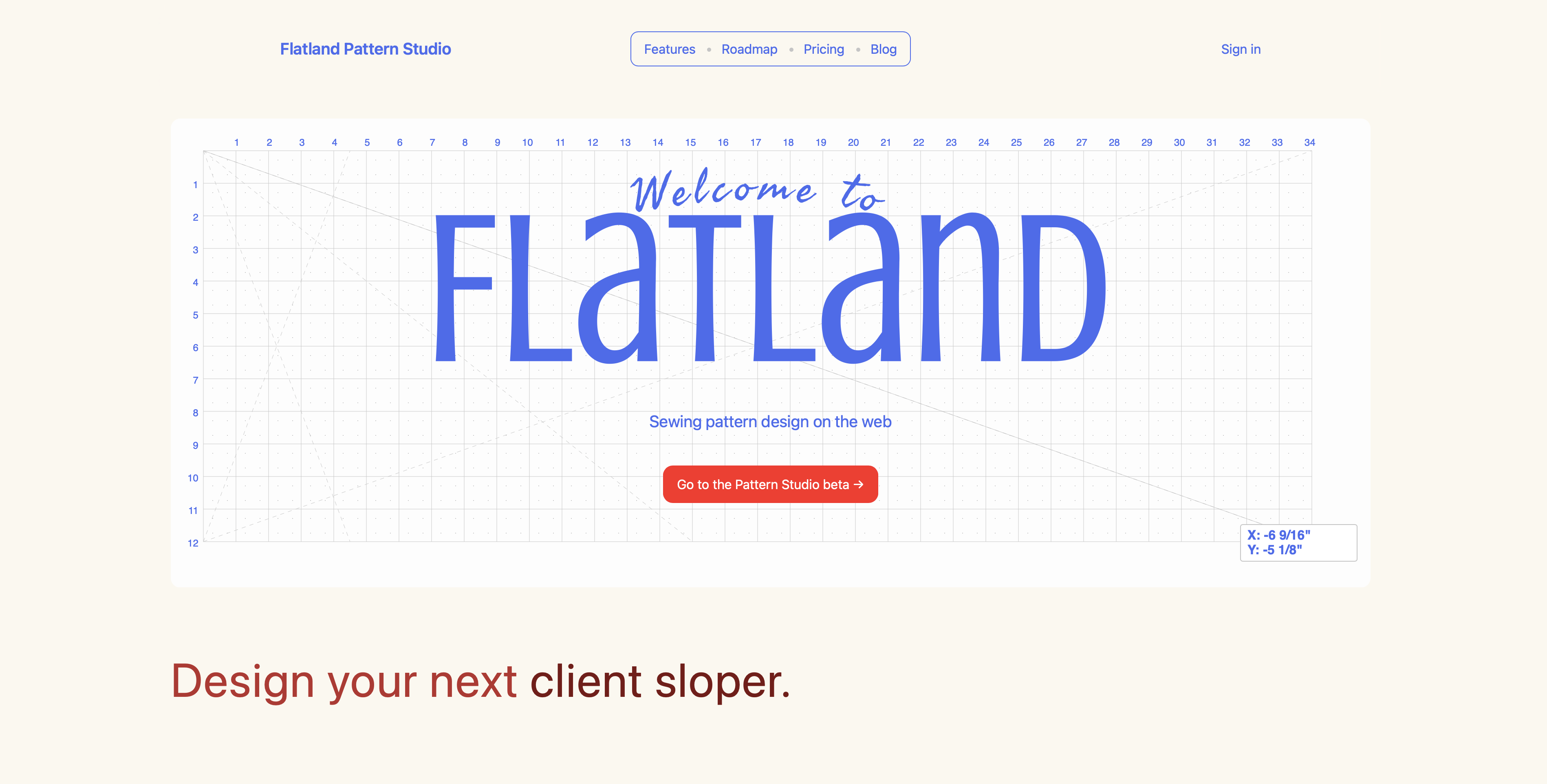 Screenshot of a landing page with the text Welcome to Flatland in large stylized lettering.