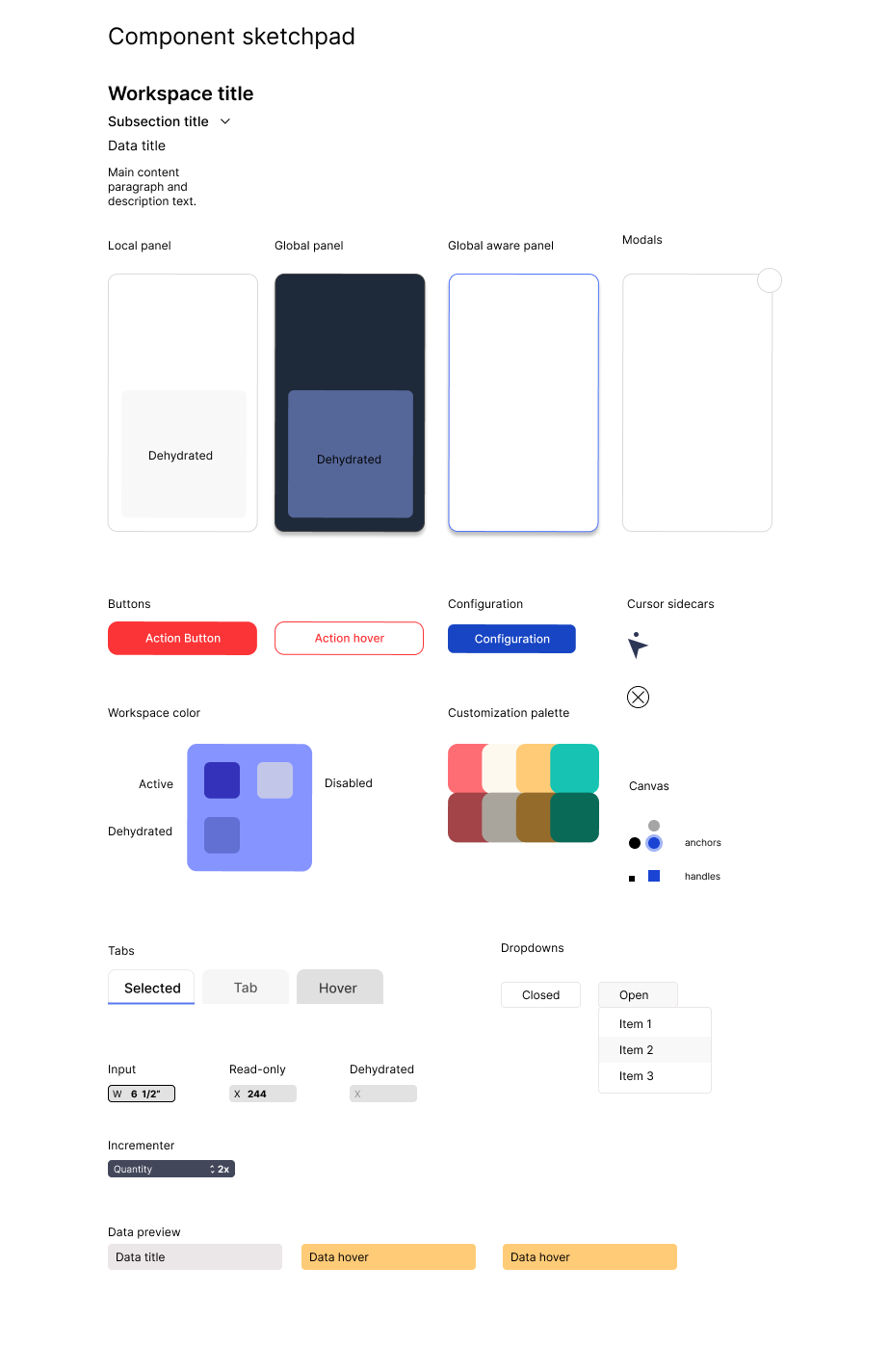 Mockup of pattern design software concepts and component styles