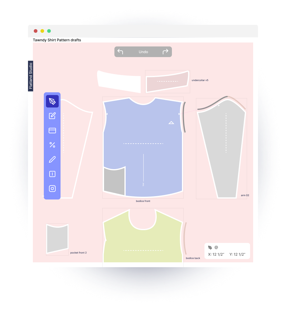 Mockup of pattern design software concepts and component styles